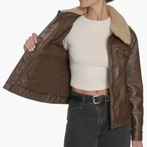 NWT Levi's Faux Leather Tucker Brown Jacket Size M Streetwear Retro Moto Western - Picture 4 of 16